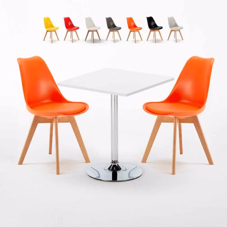 Tavolo quadrato bianco e 2 sedie Set di aste per interni in polipropilene colorato Nordica Cocktail - Arancione