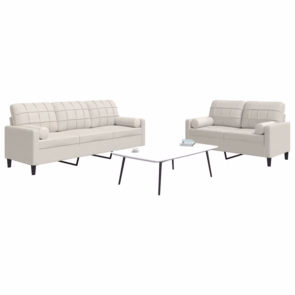 Set di divani vidaXL da 2 pezzi in velluto beige con cuscini e struttura in metallo per soggiorno