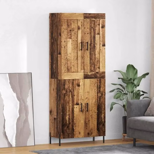 Set di 2 credenze moderne vidaXL in legno e metallo marrone con ante a battente e ripiani interni, L: 69,5 cm, P: 34 cm, H: 180 cm – 1
