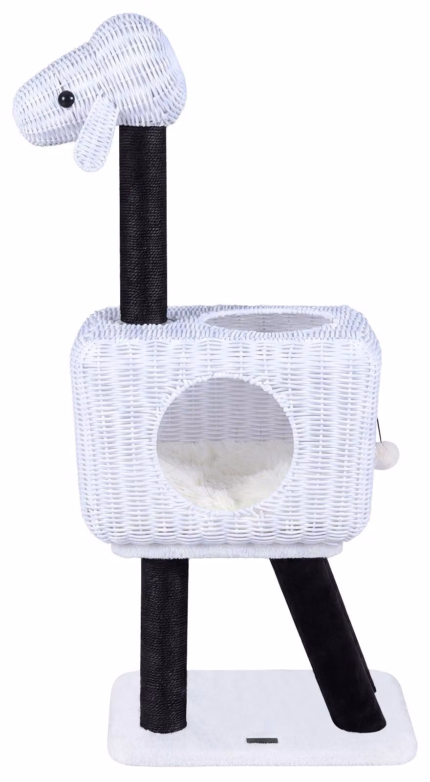 COSTWAY Tiragraffi alto 110 cm, tiragraffi in rattan PE, tiragraffi con cuccia per gatti, pallina, colonne tiragraffi in sisal e cuscino lavabile, fino a 20 kg, bianco