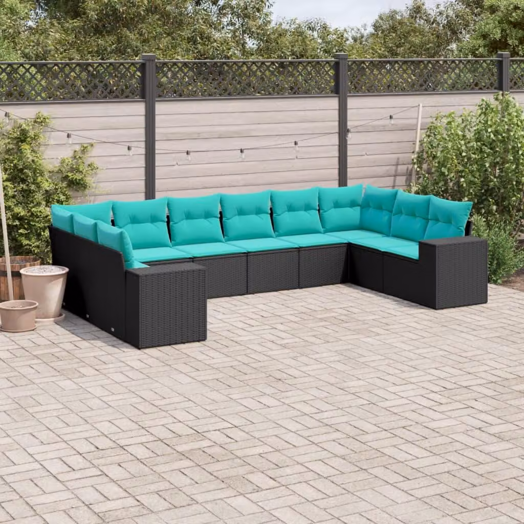Maison Exclusive - Set da giardino 10 pezzi con cuscini, polyrattan nero