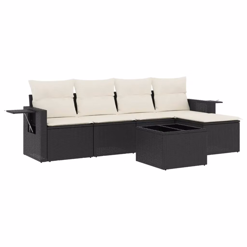 vidaXL Set Divano da Giardino 6 pz a L in Polyrattan Nero con Cuscini e Tavolino – 2