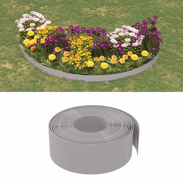 Set di 4 bordure da giardino ornamentali vidaXL in polietilene grigio, L/P/H: 10 m x 20 cm