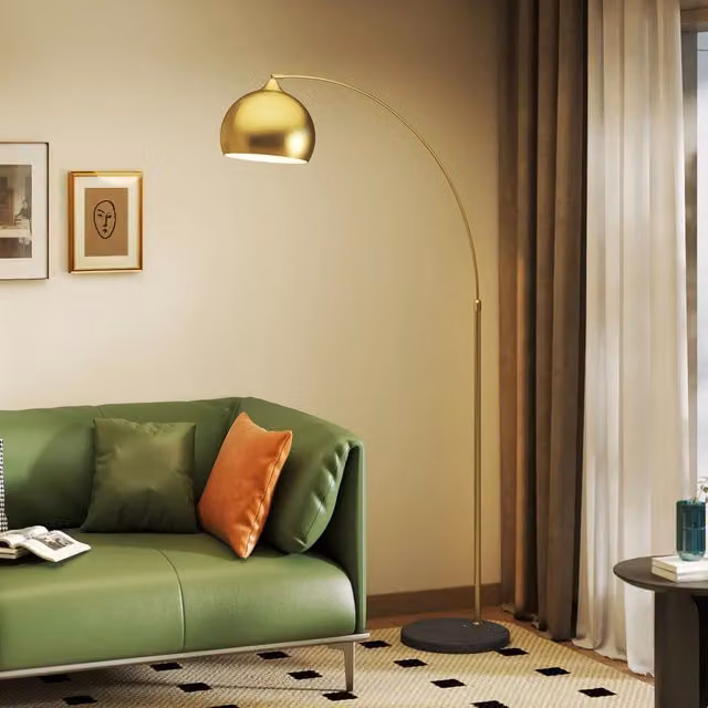 Lampada da terra ad arco Xylo regolabile con base in marmo e finitura oro/ottone, Altezza: 180 cm, E27 40W – 1