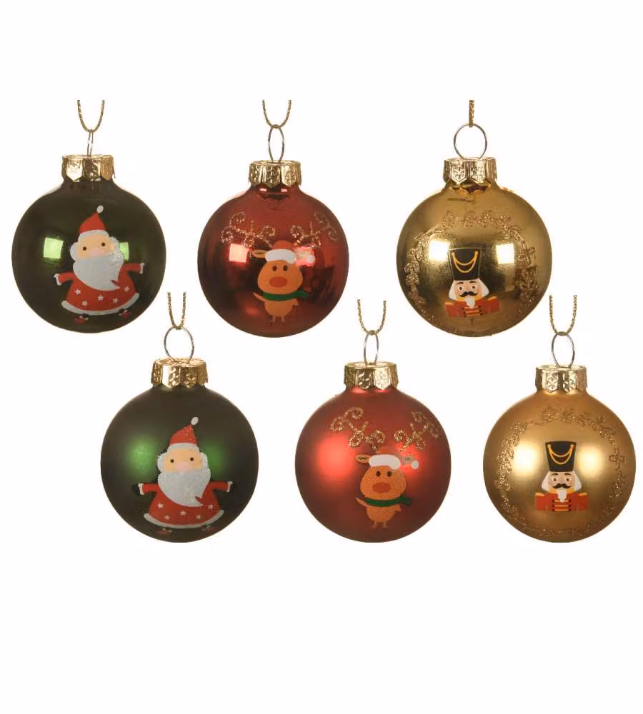 Decoris Pallina di Vetro Con Disegno Natalizio - 4,5 cm