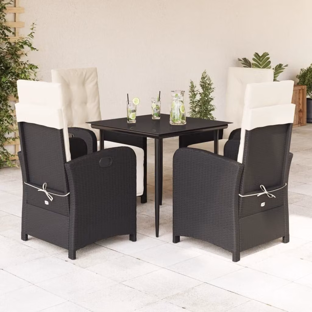 Maison Exclusive - Set da Pranzo da Giardino 5 pz Nero con Cuscini in Polyrattan