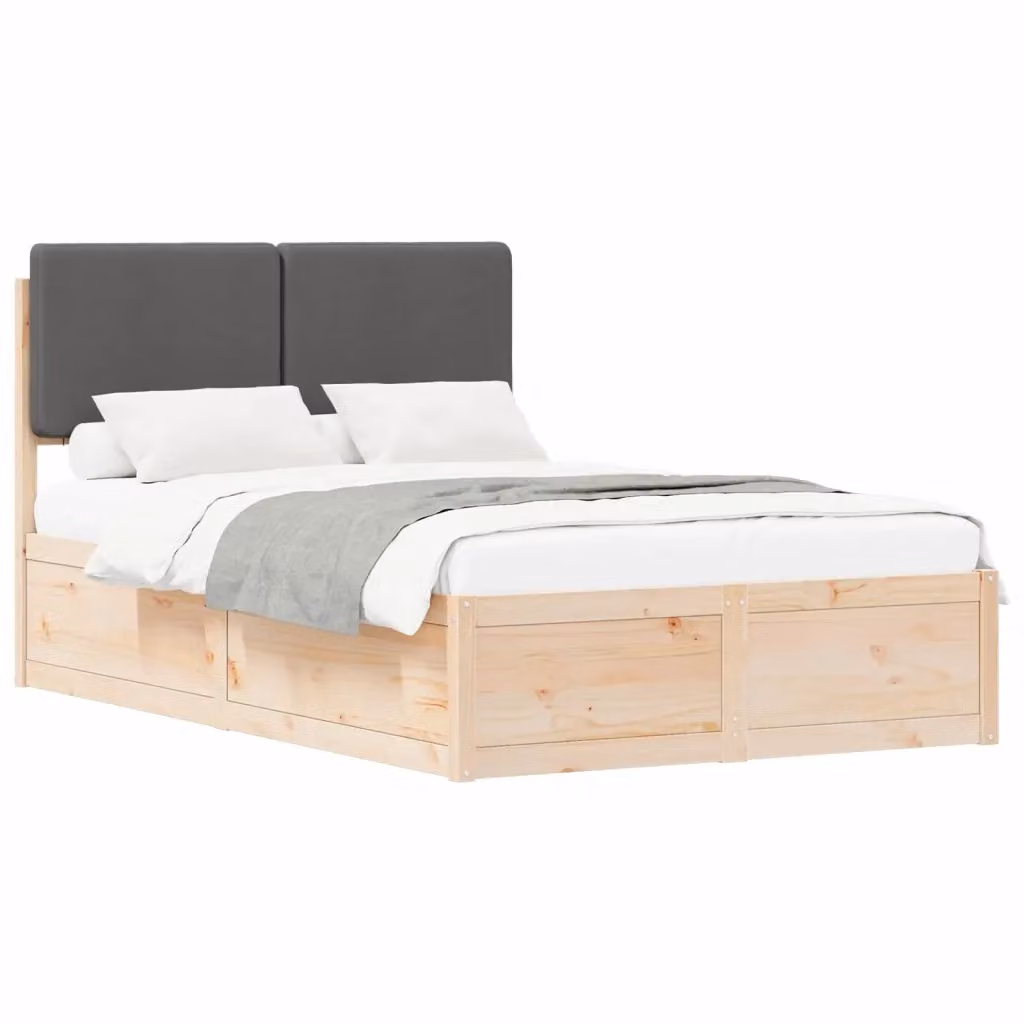 Letto con Testiera Rivestita vidaXL in Legno di Pino e Tessuto Grigio L: 120 cm, P: 200 cm – 2