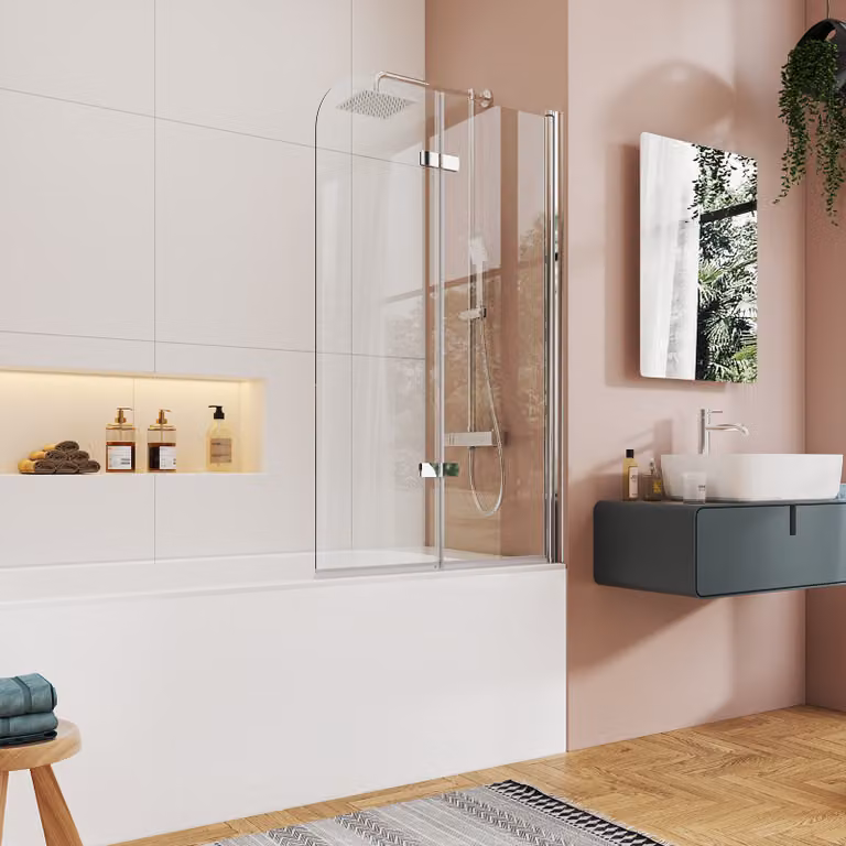 EMKE 110x140cm Parete divisoria per vasca da bagno Schermo pieghevole Cabina doccia Attacco per vasca da bagno Rivestimento NANO easy-clean
