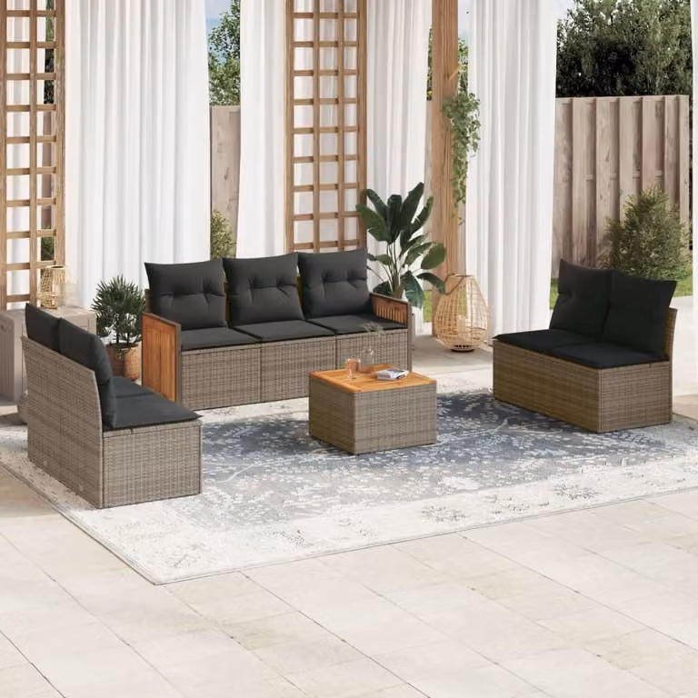 Maison Exclusive - Set da giardino 8 pezzi con cuscini grigio in polyrattan