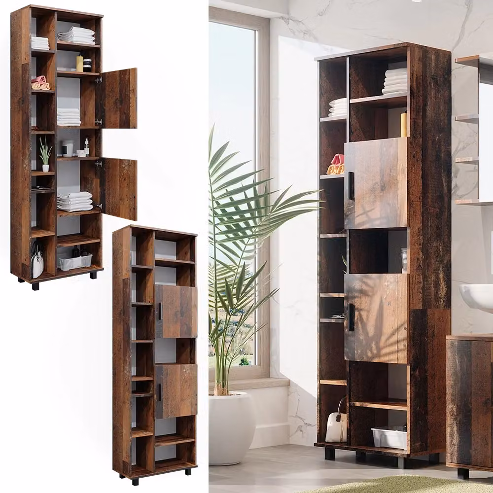 Armadio da bagno Ilias Vicco in rovere rustico marrone con ante e vani a giorno L: 60 cm, H: 190 cm – 2