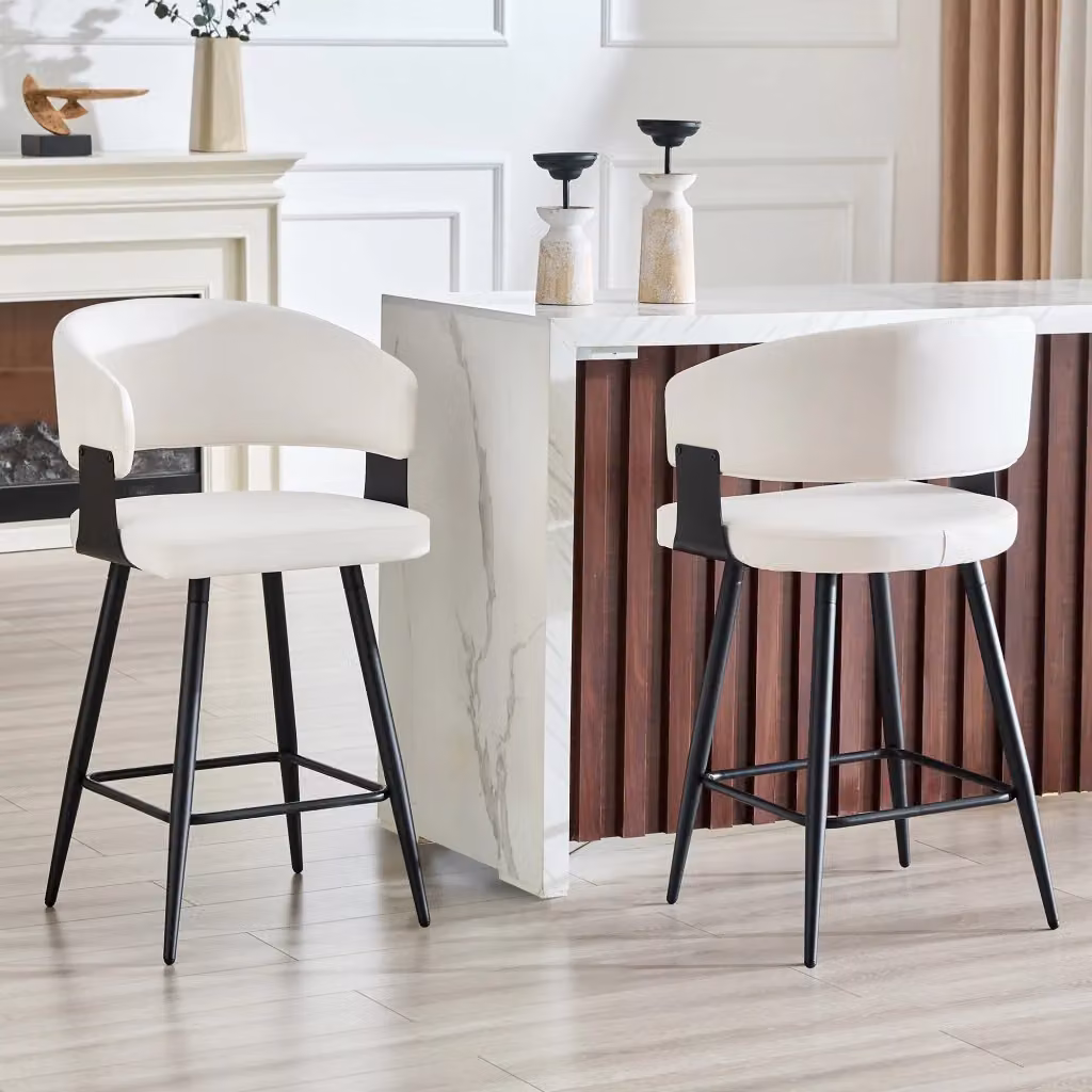 Set di 2 sgabelli da bar WISHDOR con schienale in ecopelle bianca e struttura in metallo, Altezza seduta: 64 cm – 2