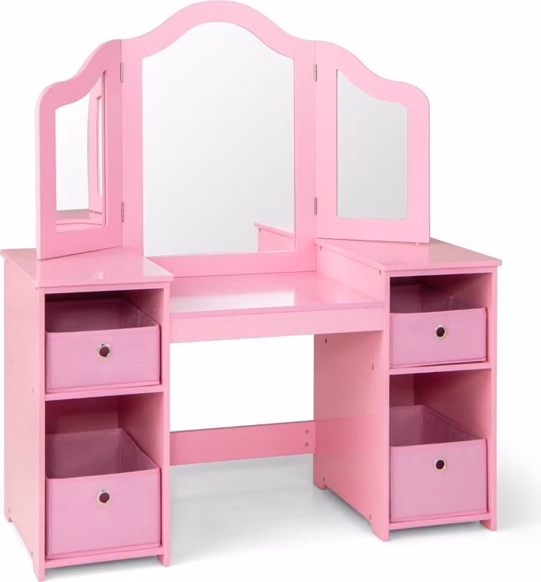 Tavolo da toeletta per bambini con specchio rimovibile e contenitore - Rosa