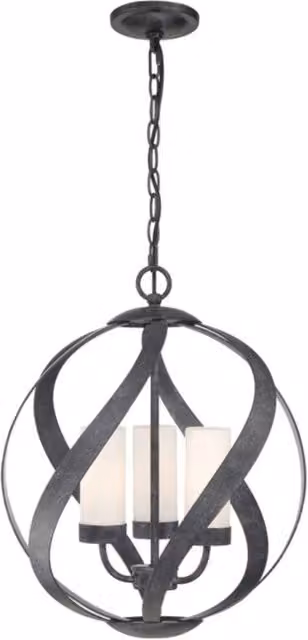 Lampadario Per Esterno Nordico Blacksmith Acciaio Nero Antico Vetro 3 Luci E14