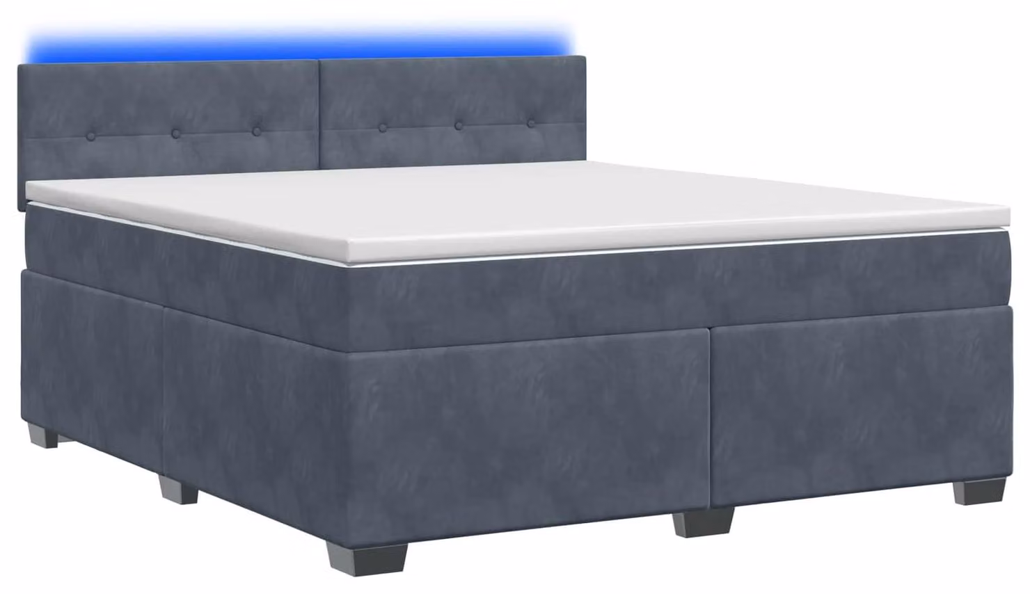 Letto con boxspring, materasso e illuminazione LED, colore grigio scuro, dimensioni 140 x 200 cm, rivestito in velluto
