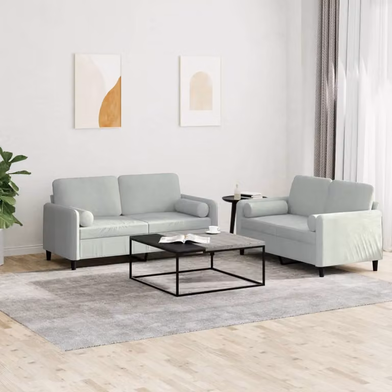 vidaXL Set di 2 Divani Moderni in Velluto Grigio con Cuscini