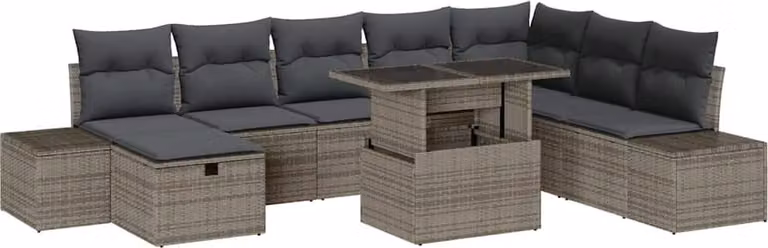 Set Divano da Giardino 9 pcs Grigio polyrattan