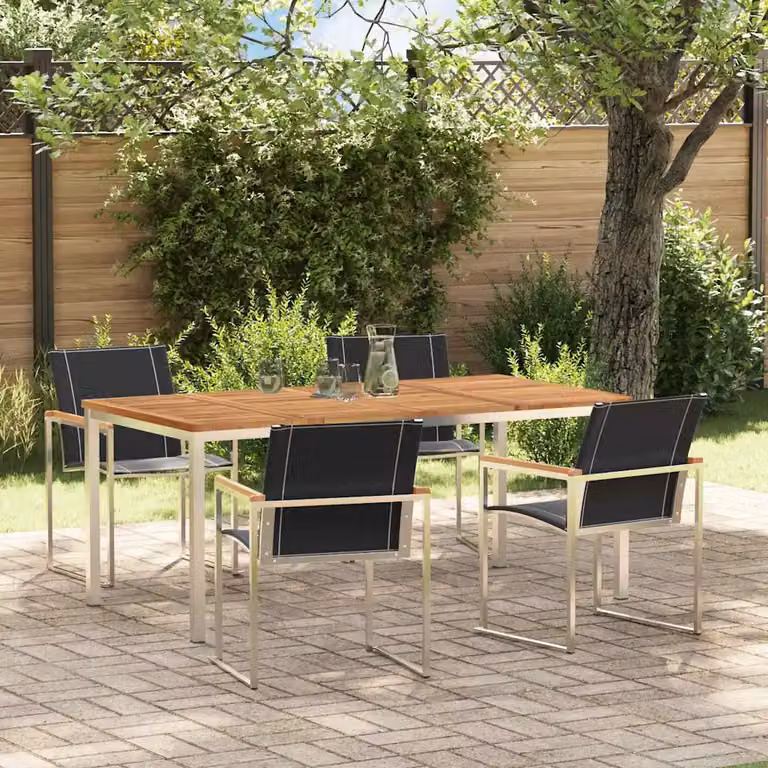 Set da pranzo per giardino e terrazzo vidaXL in legno di acacia e acciaio inossidabile, 5 pezzi, marrone