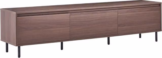 Porta TV in legno scuro con gambe in metallo nero 180 x 40 x 43 cm Unità multimediale con 3 ante Moderno minimalista