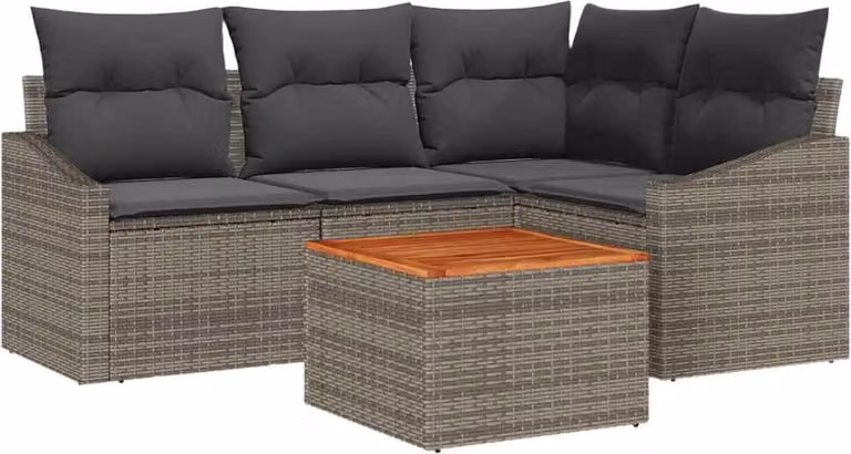 Set Divano da Giardino 5 pcs Grigio polyrattan
