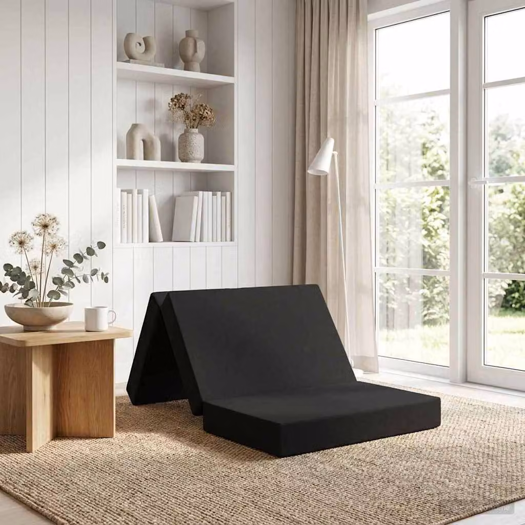 vidaXL Divano Letto Pieghevole Moderno in Tessuto Nero L: 80 cm, P: 67 cm, H: 45 cm