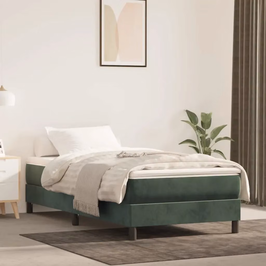 Materasso Ibrido a Molle Insacchettate con Rivestimento in Velluto Verde Scuro e Bianco, L/P/H: 90 x 190 x 20 cm – 2