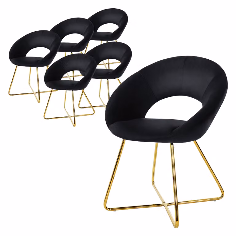 ML-Design 6x sedia da pranzo con schienale rotondo, nero, in velluto, struttura in metallo