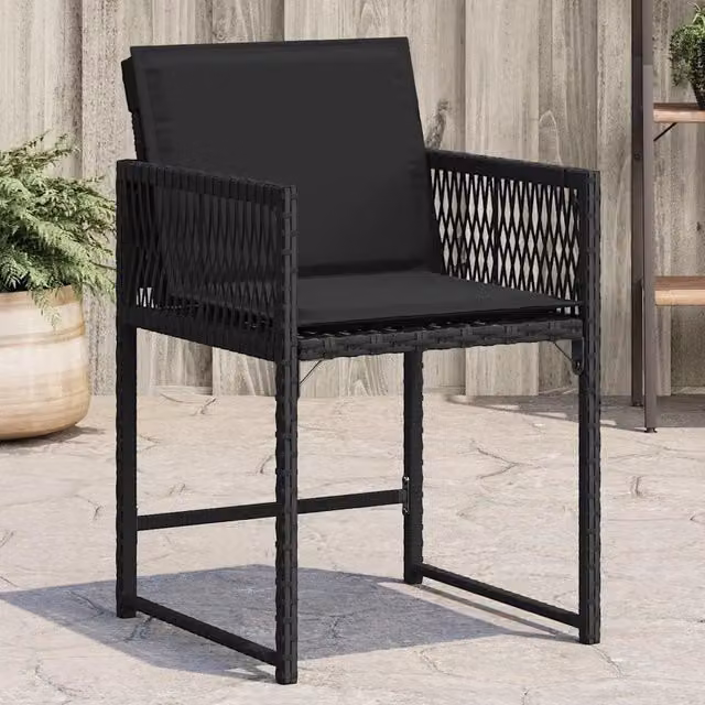 Set di 4 sedie da giardino vidaXL in polyrattan nero con cuscini e braccioli