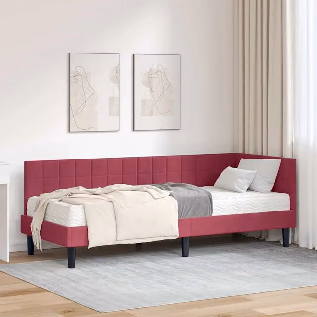 Struttura Letto Angolare con Materasso 2 pz Rosso Vino 3393962