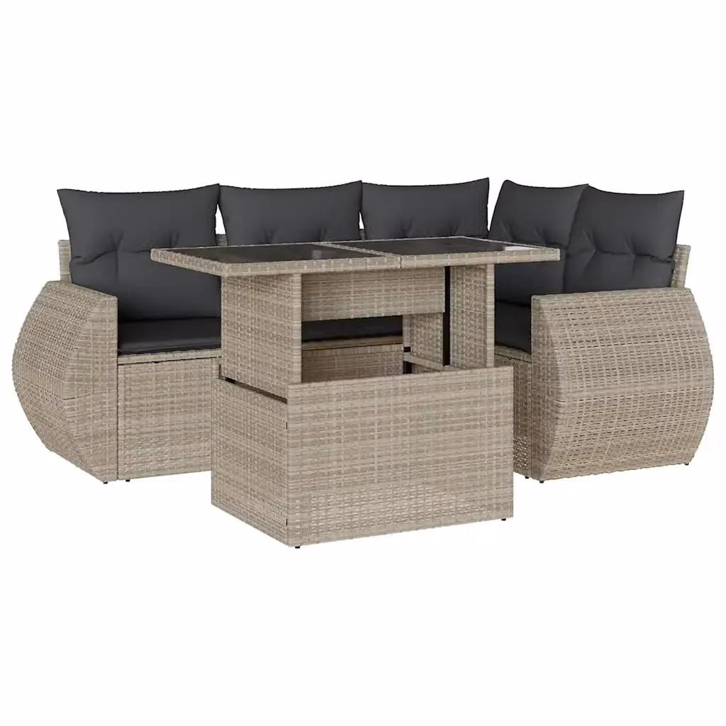vidaXL Set Divano da Giardino a L con Cuscini Grigio Antracite e Tavolino in Vetro – 2