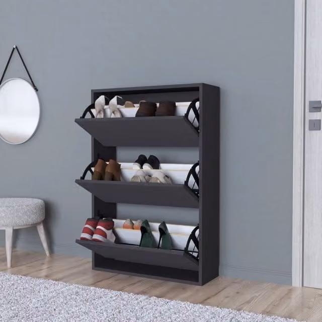 Scarpiera Salvaspazio Slim en.casa con 3 Contenitori Ribaltabili, Capienza 18 Paia, Antracite, L: 110 cm, H: 73,5 cm, P: 24 cm