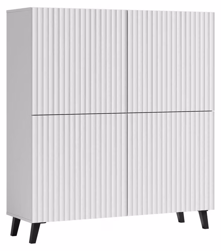 Cassettiera Highboard Phuket 120x39x128cm 4 ante colore selezionabile, bianco scanalato