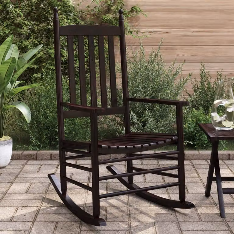 Set di 2 sedie a dondolo vidaXL in legno massello di pioppo marrone con seduta curva per esterno e giardino
