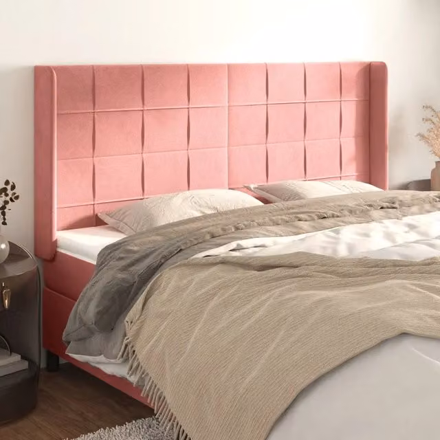 Testiera con Orecchie Design Mania in Velluto Rosa L: 203 cm, P: 16 cm, H: 118/128 cm – 1
