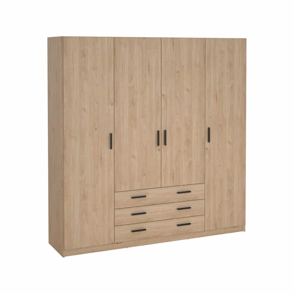 Armadio da camera da letto DMORA Epipola con ante a battente e cassetti integrati, colore Rovere, L: 196 cm, P: 50 cm, H: 200 cm – 2