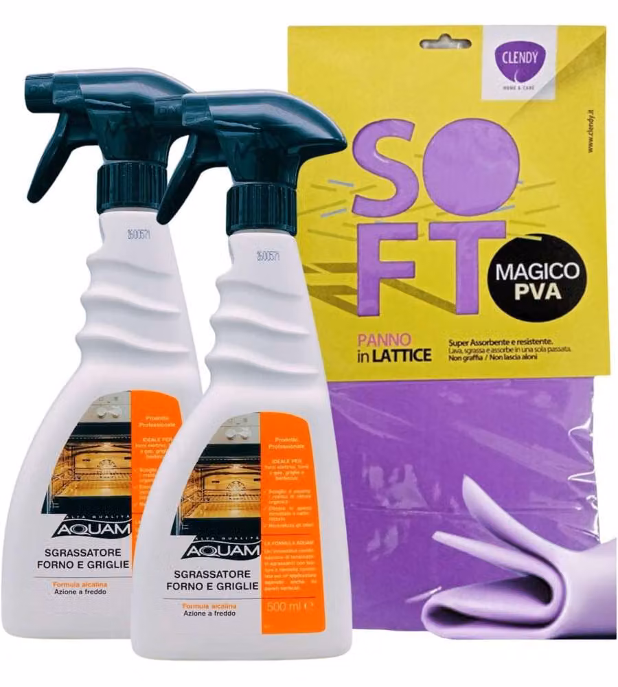 AQUAM Set Sgrassatore Forno e Griglie 1000 ml con Panno Lattice Soft