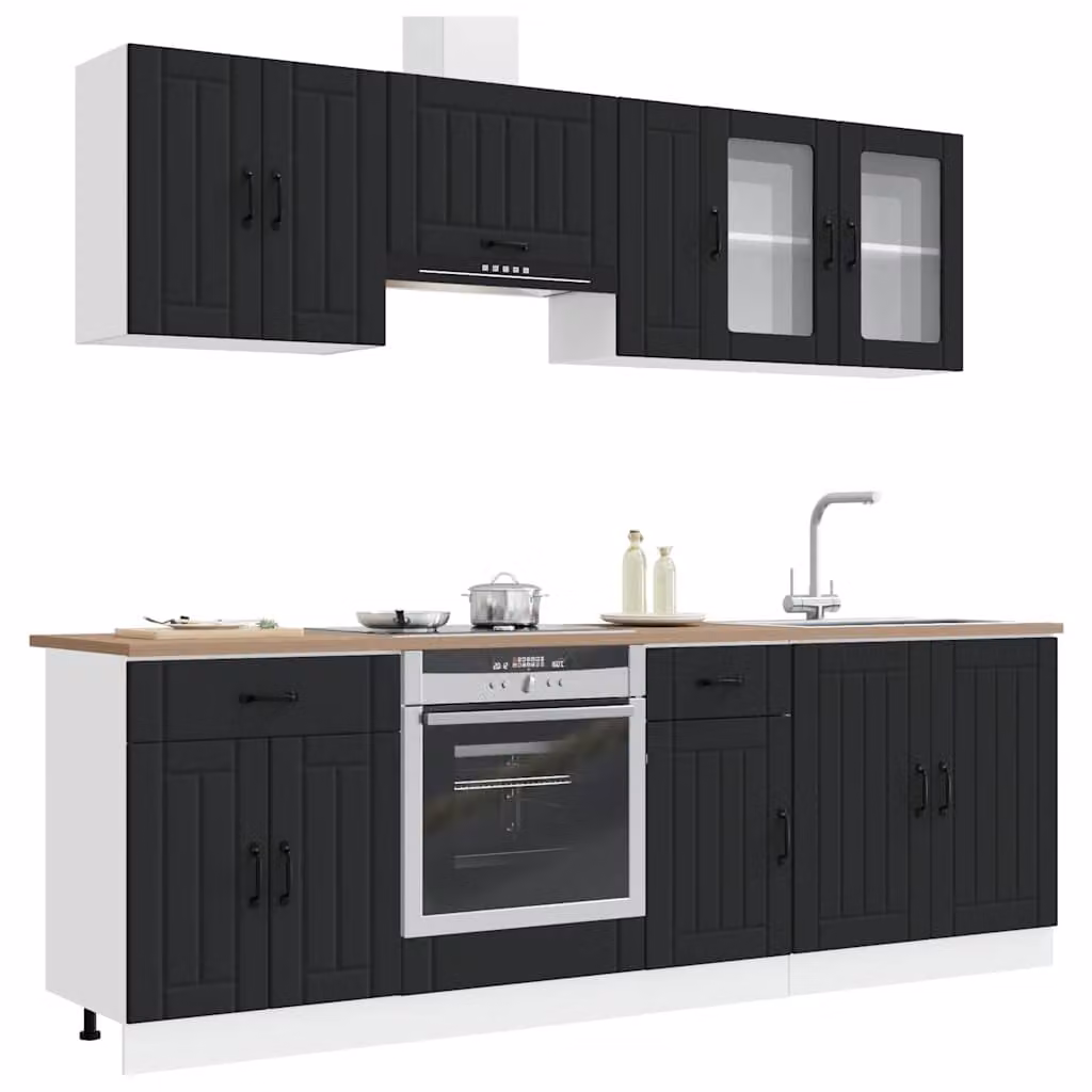 Set Mobili da Cucina Moderno vidaXL Kalmar 8 Pezzi Nero con Ante in Vetro e Legno Multistrato