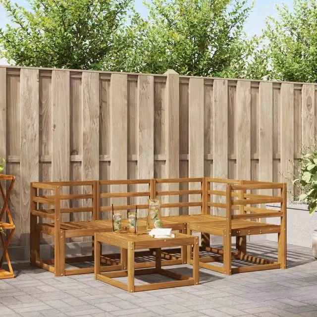 Set di divani da esterno 5 pz Naturale Legno di Acacia Massello 3366342