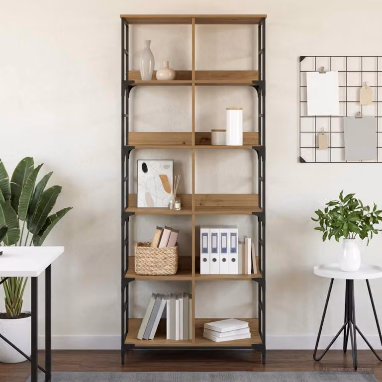 Libreria moderna vidaXL a 4 livelli in metallo e MDF marrone L: 78,5 cm, P: 33 cm, H: 188,5 cm