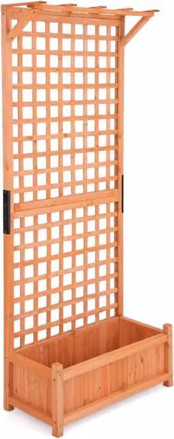 Fioriera in legno marrone con grigliato e tettuccio per piante rampicanti, ideale per interno ed esterno, L: 183 cm, P: 75 cm, H: 33 cm