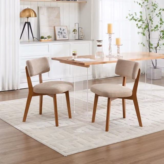 Sedia da pranzo imbottita con schienale ergonomico e gambe in legno massello per sala da pranzo o ufficio, kaki, 54.5 × 47 × 77 cm