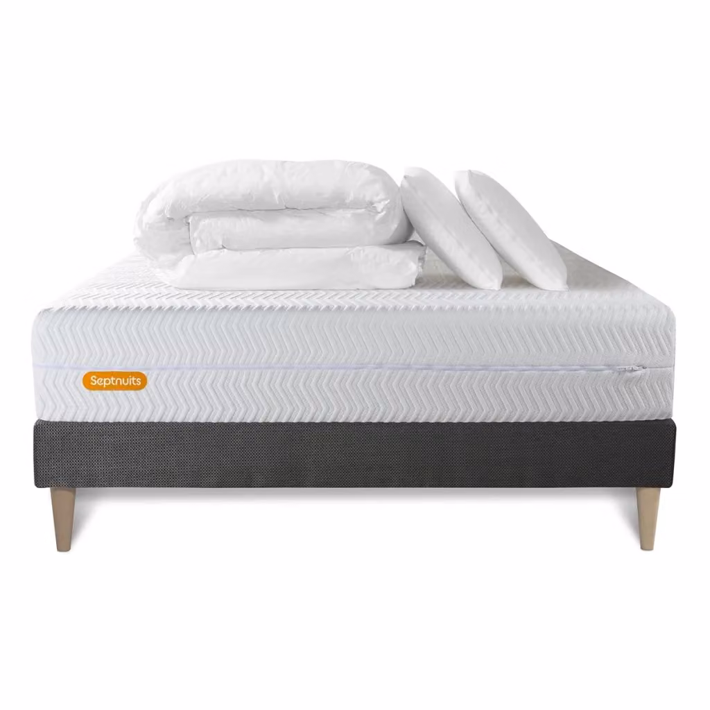 Set letto completo Septnuits con materasso 140x200 cm, box spring con doghe, 2 cuscini e piumino, colore bianco – 2