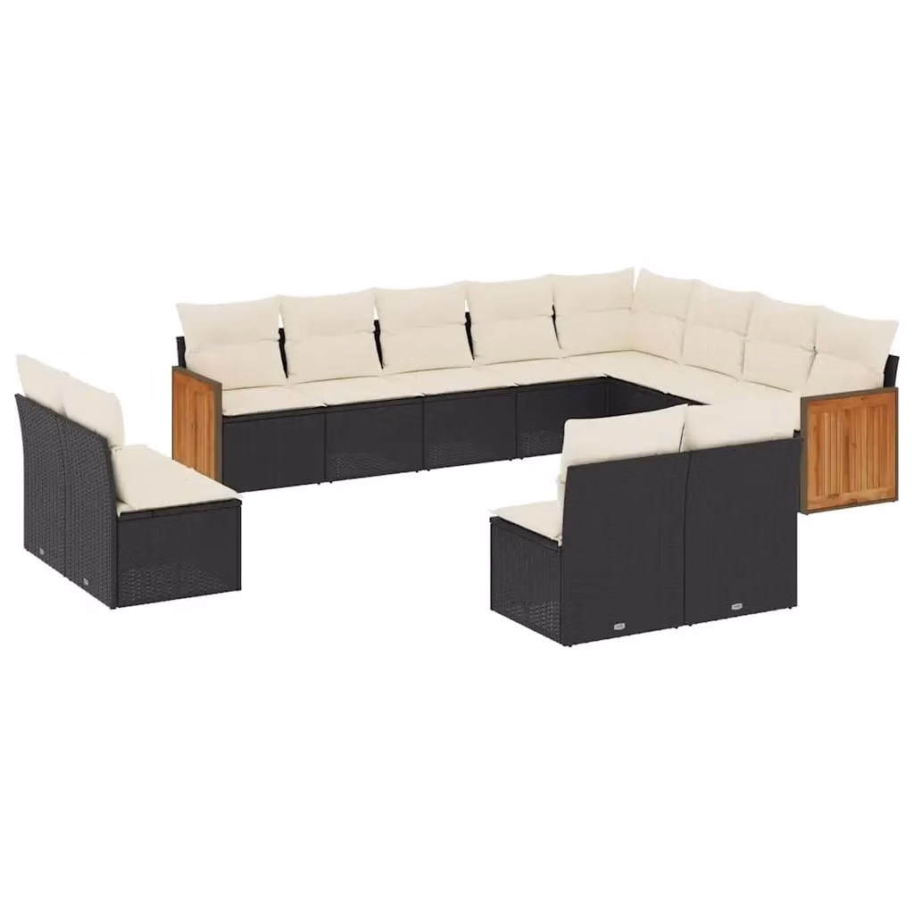 Set di divani da giardino vidaXL a forma di U in polyrattan nero con cuscini inclusi – 2