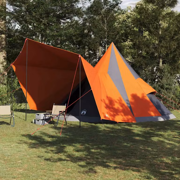 Tenda Tipi vidaXL in taffetà grigio e arancione con struttura in acciaio e poliestere L/P/H: 510 x 690 x 330 cm