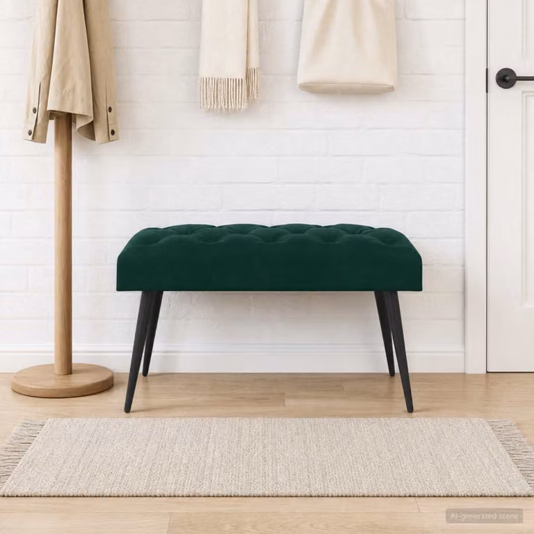 Panchina moderna vidaXL in velluto verde con bottoni imbottiti L 80 cm, P 40 cm, H 46 cm
