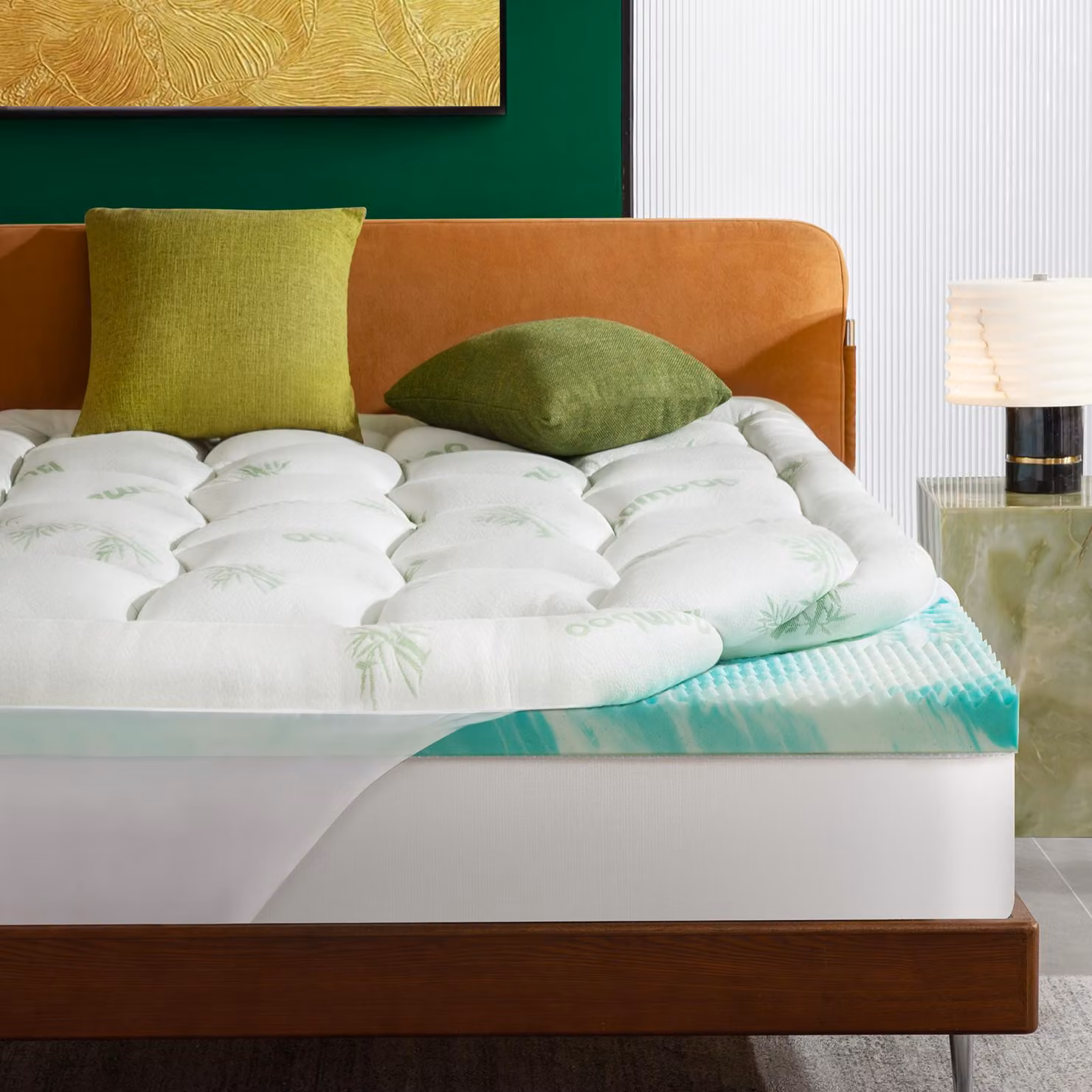 NicePlus, materassino 2-in-1, 120x200x10 cm, con imbottitura in memory foam a 5 zone e strato superiore in bambù, dotato di angoli elasticizzati per adattarsi a tutti i tipi di materasso, livello di comfort H3, colore verde