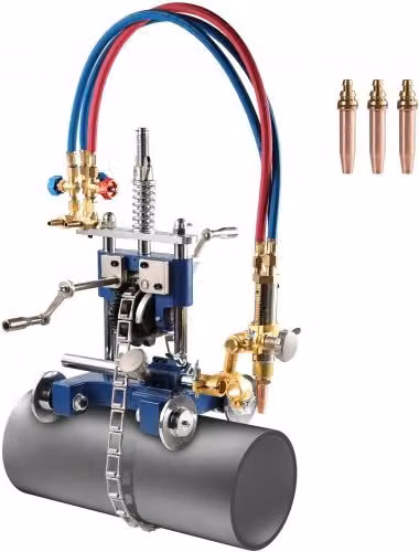 VEVOR Tagliatubi Manuale CG2-11Y Blu, Smussatrice per Tubi con Catena da 2210 mm e 3 Punte, Macchina Portatile per Taglio a Gas con Angolo Regolabile da 0° a 45°