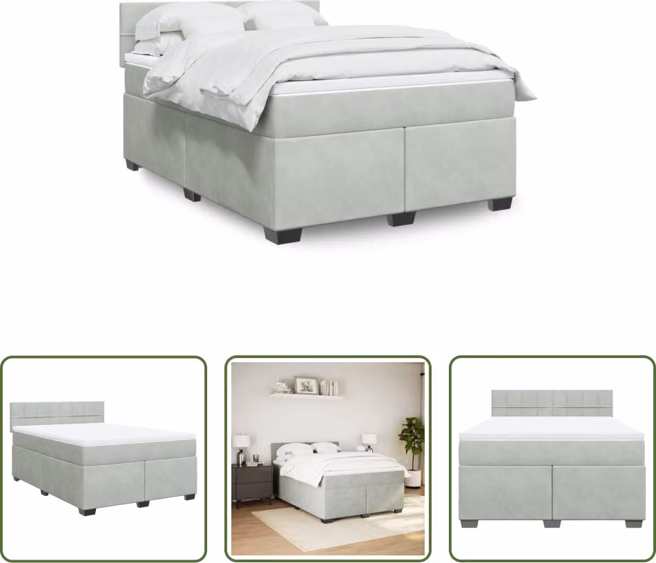 The Living Store Letto a molle con materasso grigio chiaro 140x190 cm in velluto