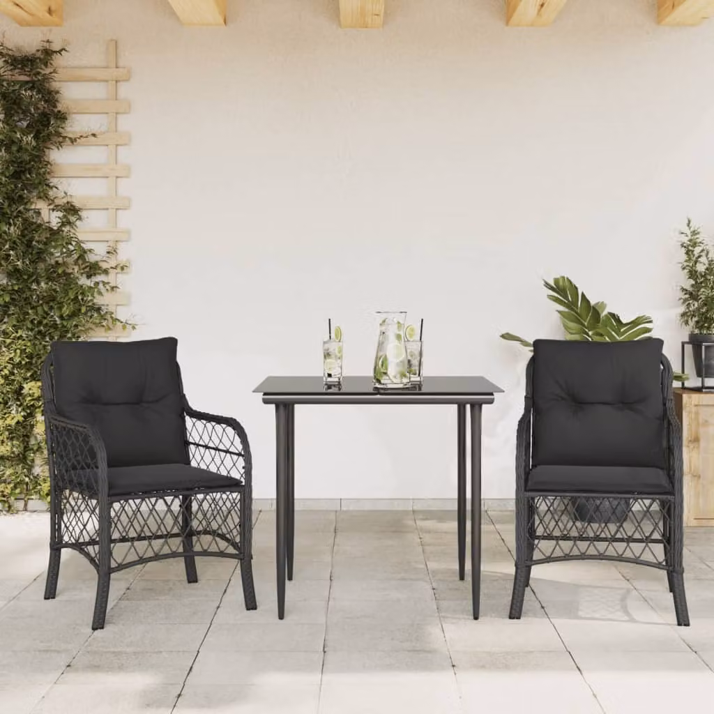 Maison Exclusive - Set da Bistrò 3 pz con Cuscini Nero in Polyrattan