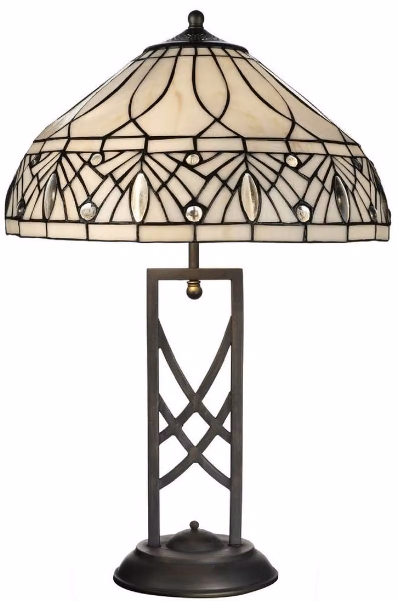 Casa Padrino lampada da tavolo Tiffany bianco/nero Ø 40 x H. 61 cm - Elegante lampada da tavolo - Accessori decorativi