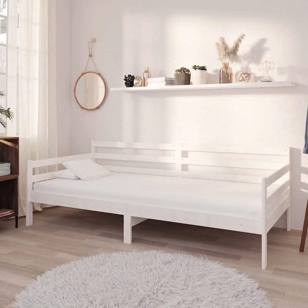 vidaXL Divano Letto in Legno di Pino con Materasso Bianco L/P/H: 204 x 90 x 70 cm